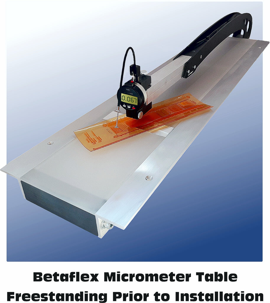 Betaflex Micrometer Table with FlexiGage Database Software: A Great NEW Concept! Affordable, Easy-to-Fit & Retro-Fit. Measure Flexo Plates as Large as 60" / 1524 mm