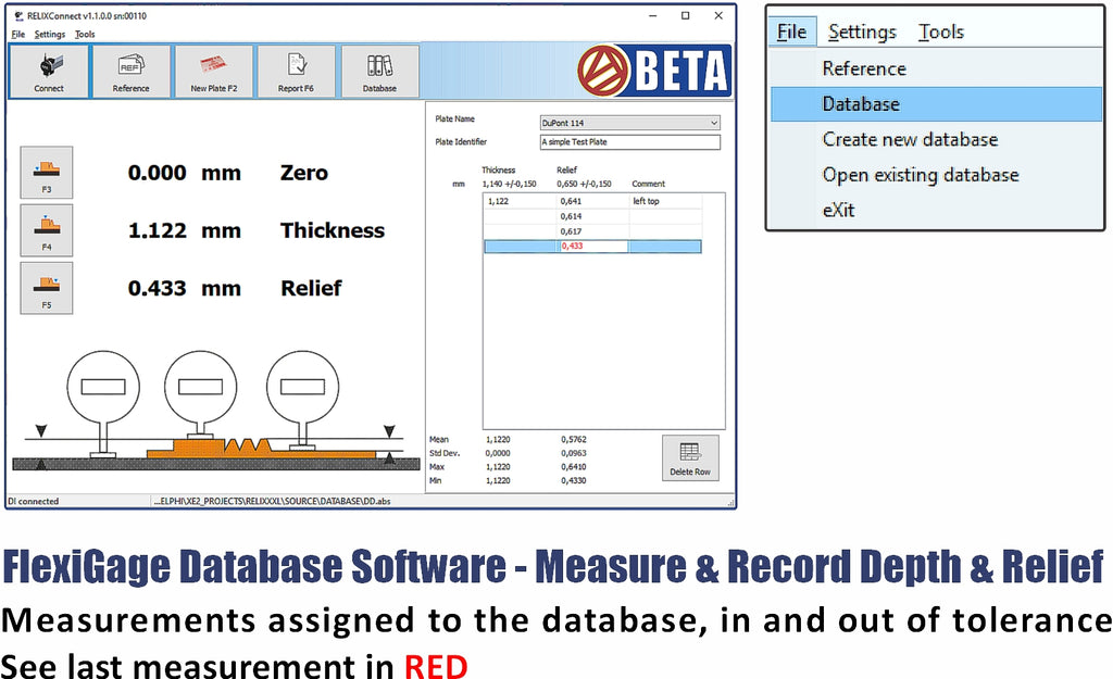 Betaflex Micrometer Table with FlexiGage Database Software: A Great NEW Concept! Affordable, Easy-to-Fit & Retro-Fit. Measure Flexo Plates as Large as 60" / 1524 mm