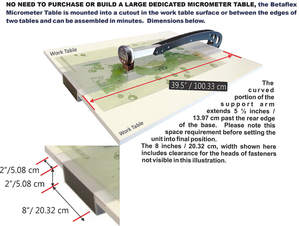 Betaflex Micrometer Table with FlexiGage Database Software: A Great NEW Concept! Affordable, Easy-to-Fit & Retro-Fit. Measure Flexo Plates as Large as 60" / 1524 mm