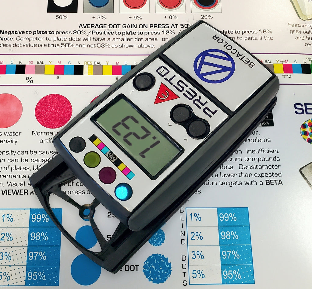 BETACOLOR PRESTO DELTA E AFFORDABLE DENSITOMETER AFFORDABLE, ECONOMICAL DELTA E, DENSITY, DOT GAIN, GRAY BALANCE, DENSITY MEASURING, DOT GAIN