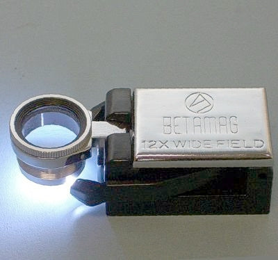 BETAMAG 12X WIDE FIELD, DISTORTION FREE, COLOR CORRECT MAGNIFIER WITH POWERFUL DUAL LED'XS (METAL & GLASS)
